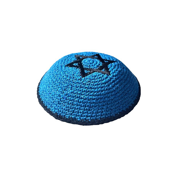 Kipá croche Azul escuro- Estrela preta