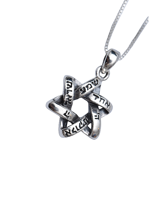 Colar Estrela de David com Shemá Israel – Prata