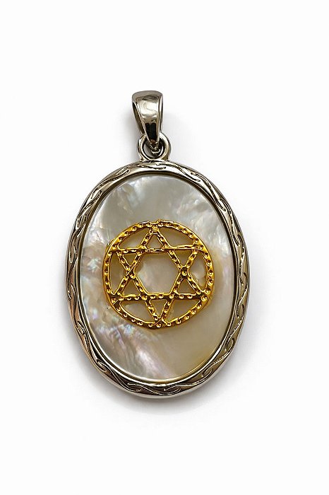Pingente Oval Estrela de David - Madrepérola