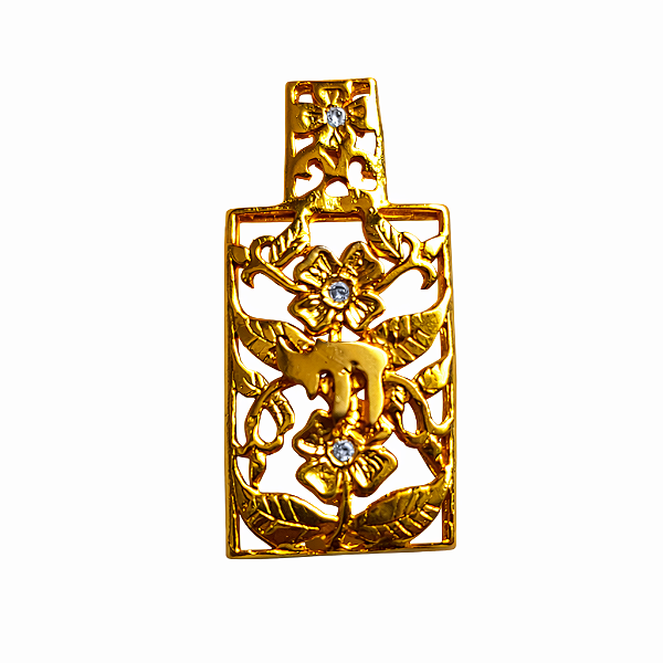 Pingente Placa Chai Dourado - Flores