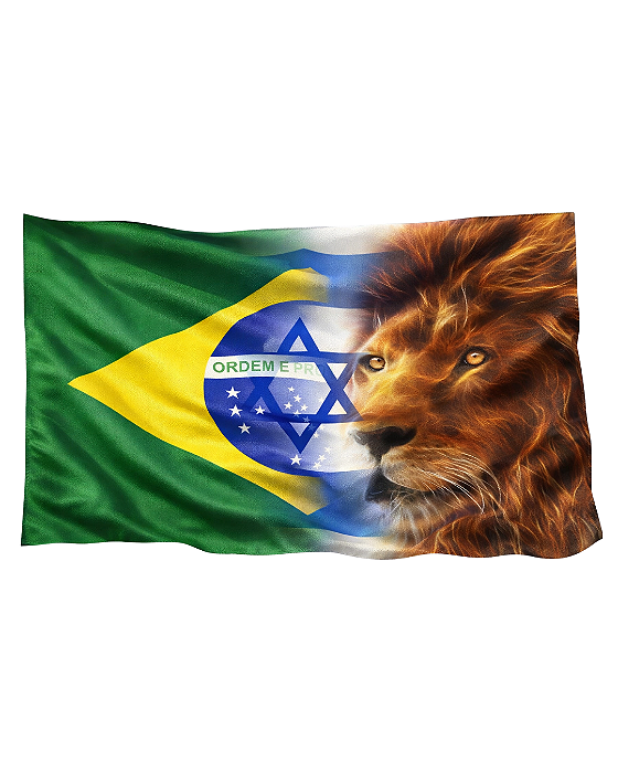 Bandeira Israel/Brasil/Leão de Judá - Cetim - 100 x 150 cm