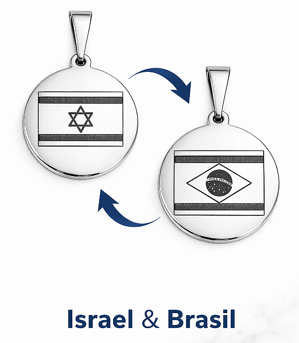 Pingente Redondo Dupla Face - Israel e Brasil
