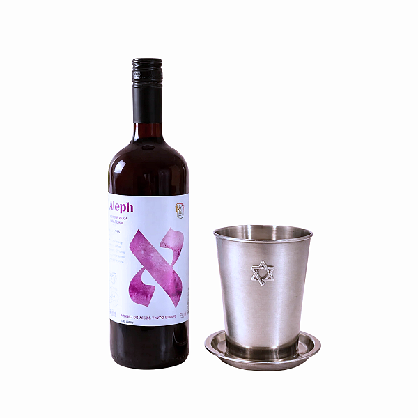 Kit Kidush Copo Aço Inox 150ml + Vinho Kosher 750ml Judaico