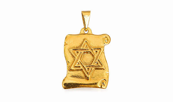 Pingente Estrela de David no Pergaminho Dourado