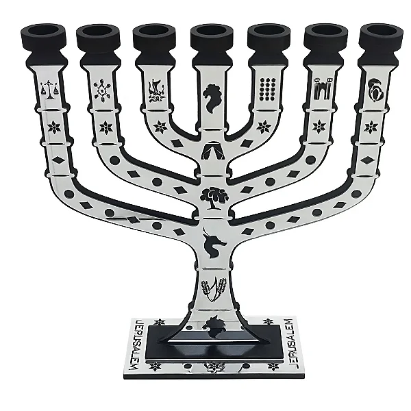 Menorá Knesset Prateado - MDF - 30 cm