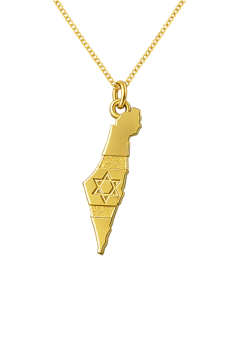 Colar Mapa de Israel com Estrela de Davi – Banhado a Ouro 18K