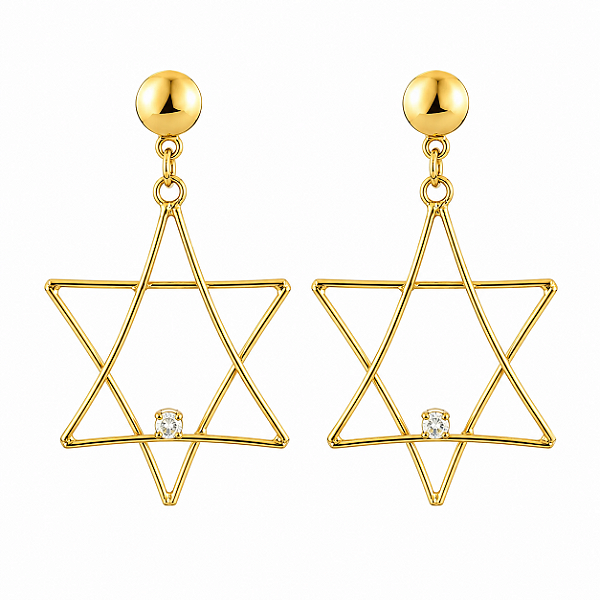 Brincos Estrela de David Com Pedrinha - Dourado