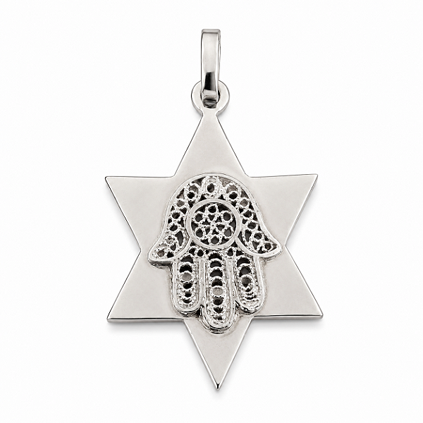 Pingente Estrela de David com Hamsa - Prateado