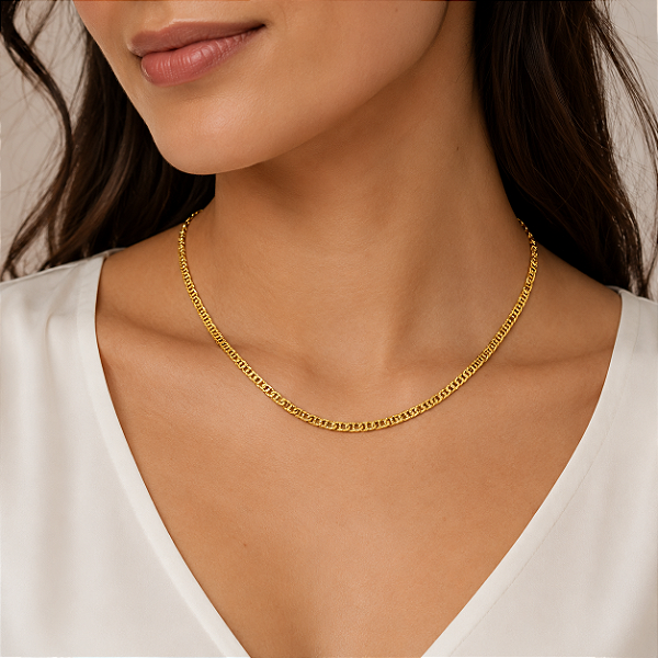 Colar Piastrini 45 cm 4 mm Banhado a Ouro 18K