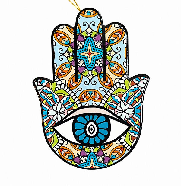 Hamsa de cerâmica - Olho Grego Colorida