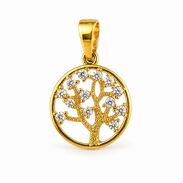 Pingente Arvore da Vida Zircônias Nas Folhas - Dourado