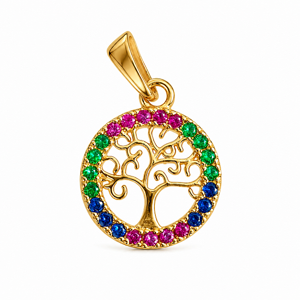 Pingente Arvore da Vida Zircônias Coloridas - Dourado