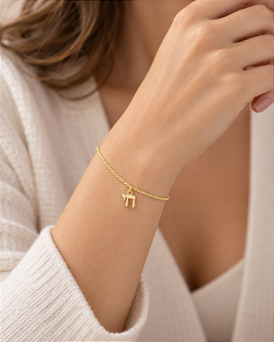 Pulseira Elo Português Pingente Chai - Ouro 18k