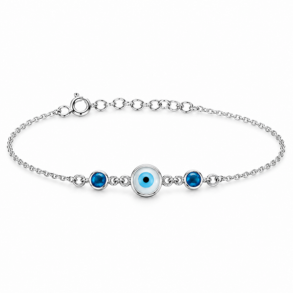 Pulseira Olho Grego e Pedrinhas Azuis - Prata 925