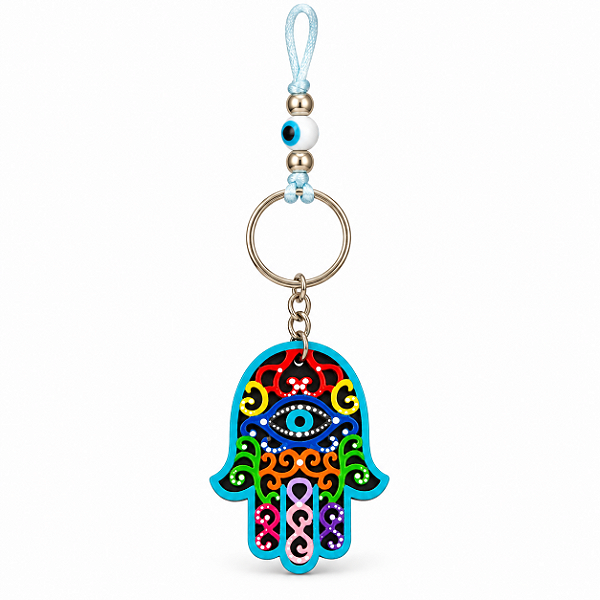 Chaveiro Hamsa de Madeira com Olho grego