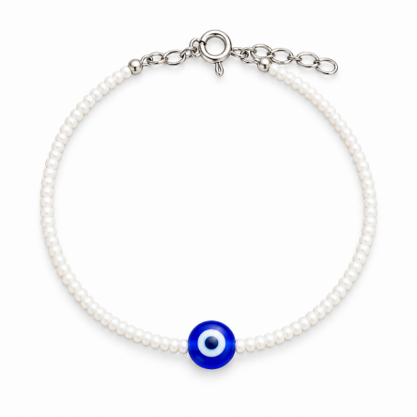 Pulseira de Miçangas Olho grego Azul - Fecho de Prata 925
