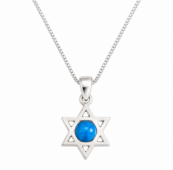 Colar Estrela de David com Pedra Central Ágata - Prata 925