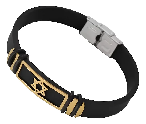 Pulseira de Borracha Estrela de David Aço Inox
