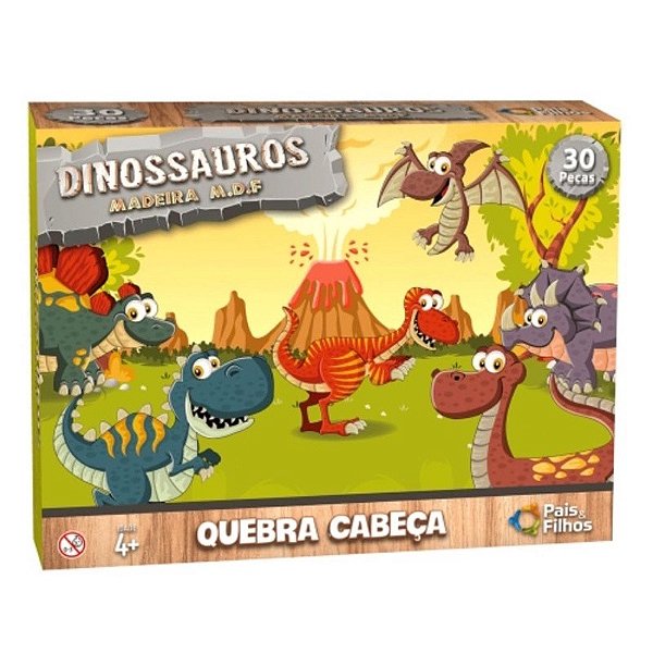 Quebra - cabeça Dinossauro 30 Peças Madeira Pais e Filhos