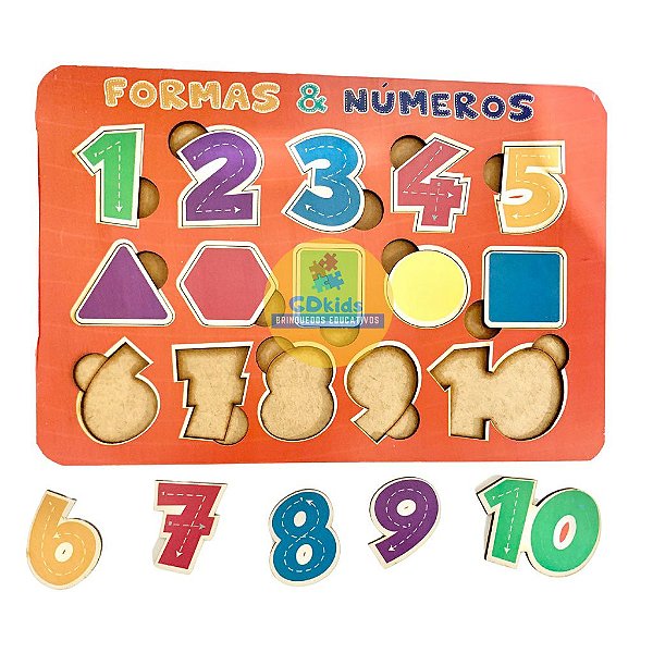 Encaixe Números e Formas  em Madeira Brinquedo Educativo Quebra Cabeça Numerais Formas Geométricas