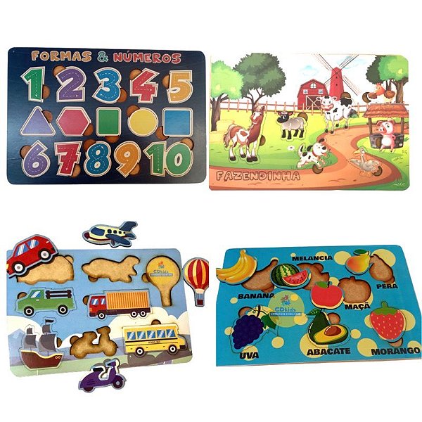 Brinquedo Educativos Kit 4 Jogos Da Memória Infantil Madeira
