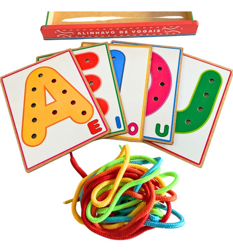 Kit Alinhavos Vogais Brinquedo Educativo Pedagógico Em Mdf