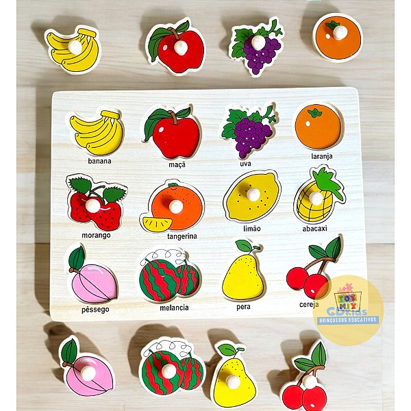 Quebra Cabeça Encaixe Frutas Com Pinos em MDF Toy Mix