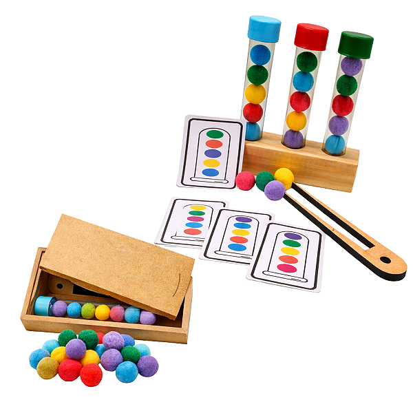 Kit Sensorial Sequência De Cores Pompons E Pinça Montessori para Coordenação Motora Fina e Concentração Educativo Infantil