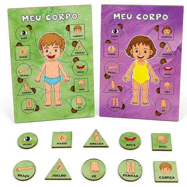 Quebra Cabeça Infantil MEU CORPO MENINA MENINO em MDF Brinquedo de Encaixe Educativo
