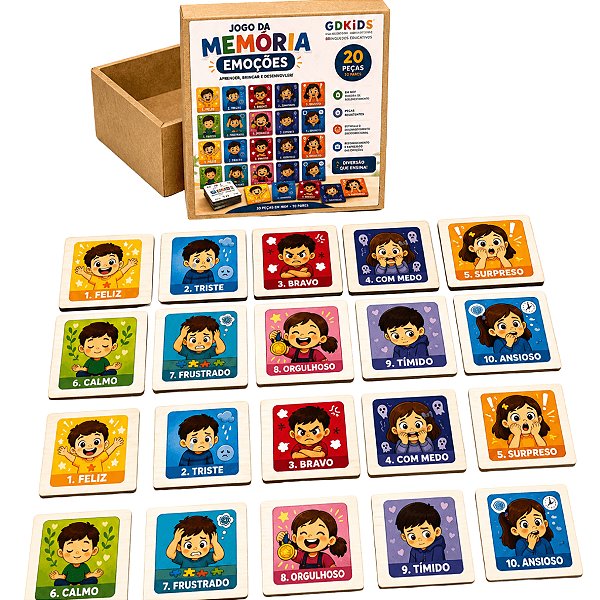 Jogo da Memória das Emoções Infantil 20 Peças MDF