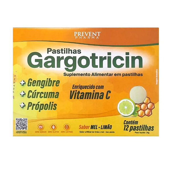 Gargotricin 12 Pastilhas Sabor Mel e Limão Prevent Pharma
