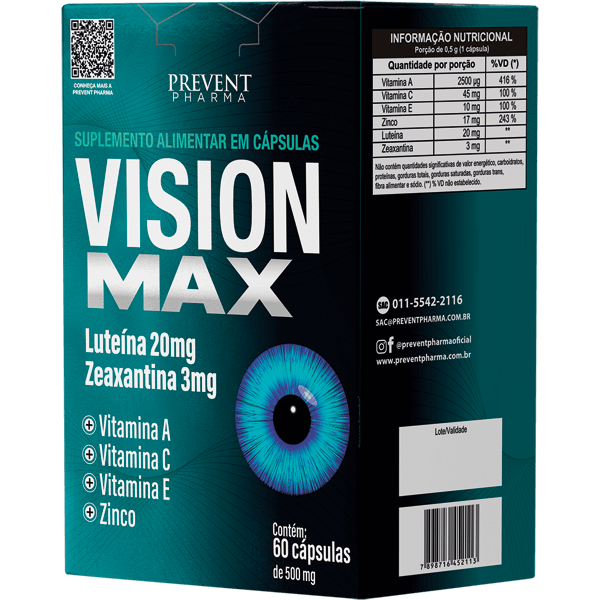 Vision Max 20mg Vitaminas + Minerais 60 capsulas  - Prevent Pharma