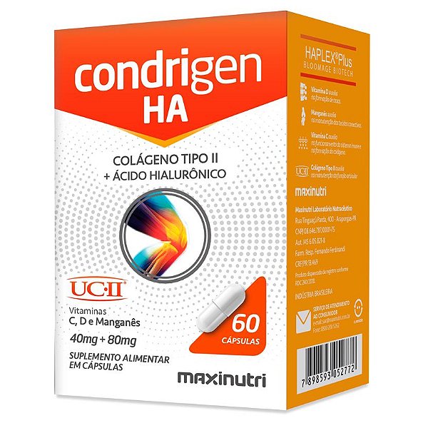 Condrigen Ha Colágeno Tipo II + Ácido Hialurônico 60 Cápsulas Maxinutri