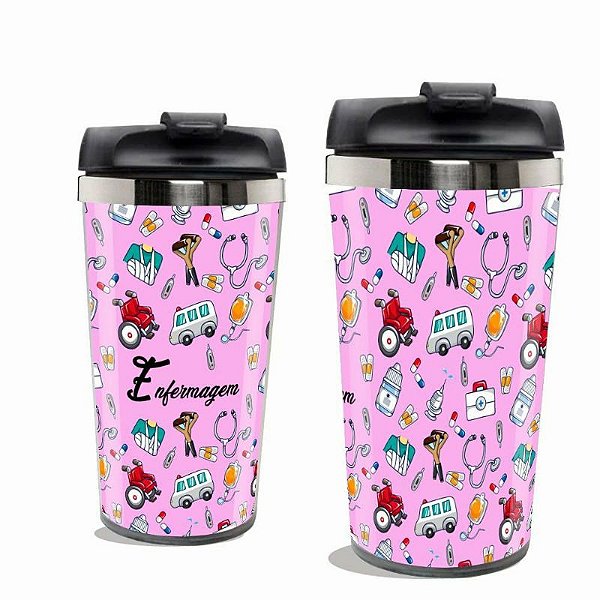 Copo Térmico Enfermagem Rosa Inox 450ml