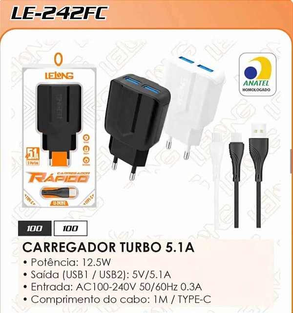 CARREGADOR VIAGEM TIPO C