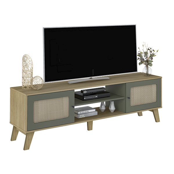 Rack Tela 3D 180cm para TV até 75 Polegadas Charlotte - Carvalho / Menta