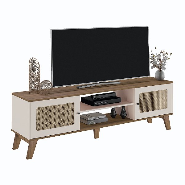 Rack Tela 3D 180cm para TV até 75 Polegadas Charlotte - Pinho / Off White
