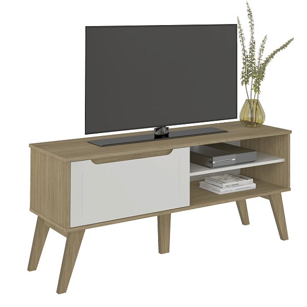 Rack Retrô 134cm para TV até 60 Polegadas Lotus - Carvalho / Off White
