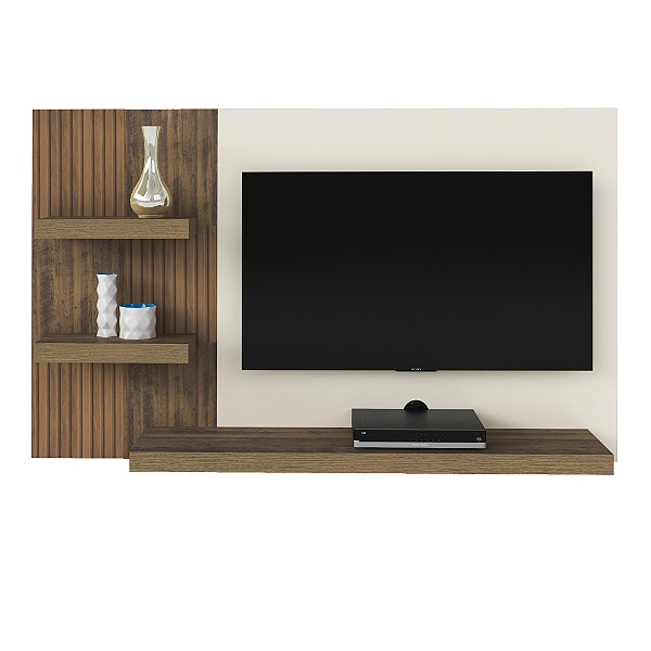 Painel de TV 160cm até 50 Polegadas Chess - Pinho Ripado 3D / Off White