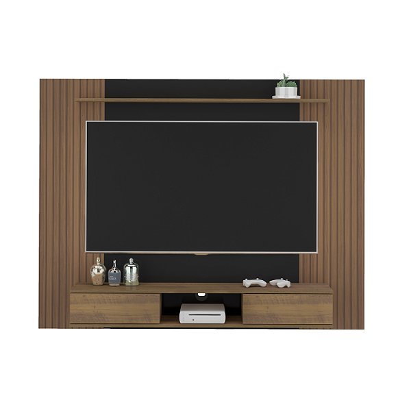 Painel de TV 176cm até 75 Polegadas Nevada - Pinho Ripado 3D / Preto