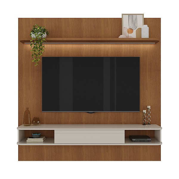 Painel com LED 183cm para TV até 75 Polegadas Belluno - Cinamomo / Off White