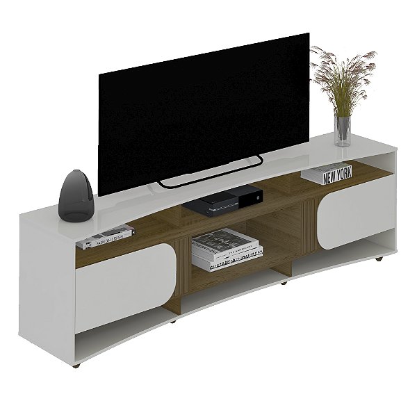 Rack 220cm para TV até 86 Polegadas Elegance - Off White / Pinho Ripado 3D