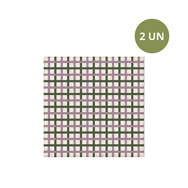 SET COM 2 GUARDANAPOS DE LINHO QUADRICULADO VERDE E LILÁS