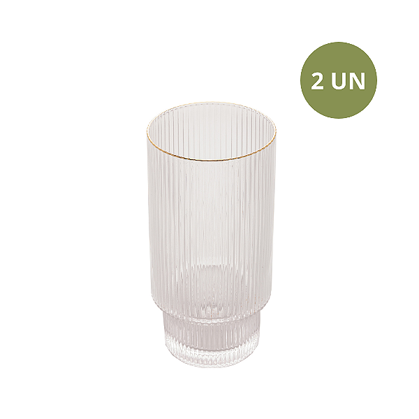 SET COM 2 COPOS DE VIDRO LONG DRINK CANELADO