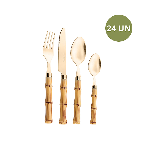 FAQUEIRO EM INOX DOURADO E BAMBU