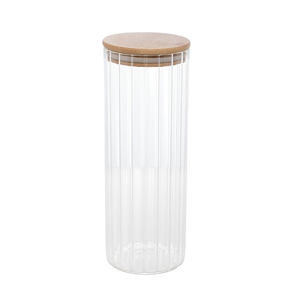 POTE DE VIDRO COM TAMPA DE BAMBU