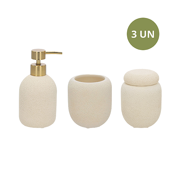 KIT PARA BANHEIRO BEGE COM DOURADO