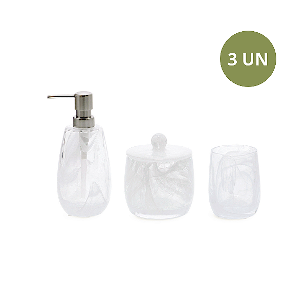 KIT PARA BANHEIRO EM VIDRO BRANCO