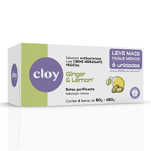 Sab. Cloy Beauty Bar Ginger e Lemon 6x80g - LEVE MAIS PAGUE MENOS