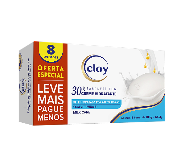 SABONETE CLOY CREME HIDRATANTE MILK CARE - LEVE MAIS PAGUE MENOS 8 UNIDADES